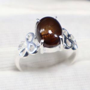 925 argent Sterling naturel mexicain feu Agate bague lisse Cabochon pierre précieuse diamant Onyx bijoux de mariage fiançailles cadeau doigt - Product Image 6