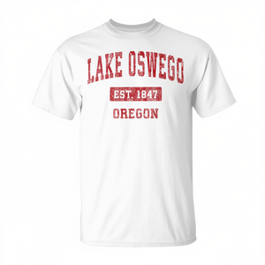 T-shirt rossa vintage Lake Oswego Oregon Est 1847 - Product Image 2