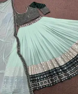 Heavy Exclusive Indian Designer Lehenga Choli con la camicetta più bella e soft net dupatta in indumento etnico