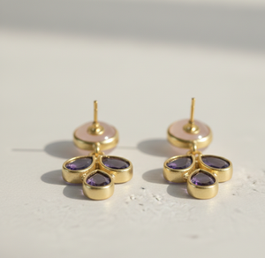 Boucles d'oreilles en calcédoine rose et améthyste bleue, plaqué or 18 carats, argent sterling 925, bijoux ronds et en forme de goutte - Product Image 3