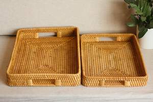 Panier de plateau en rotin rectangulaire fait main de haute qualité servant des meubles en rotin de fruits pour meubles de cuisine et femmes de chambre d'hôtel - Product Image 2