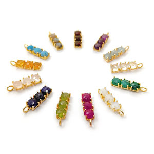 Charmes en or plaqué citrine avec trois pierres et double boucle |   Charmes en pierres précieuses pour la fabrication de bijoux DIY - Product Image 2