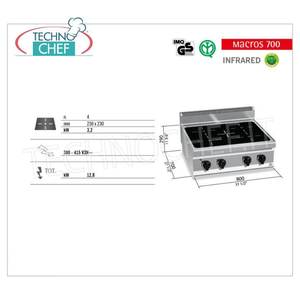 Cuisinière électrique 4 zones avec plaque infrarouge, Kw.12.8 - Product Image 1
