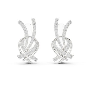 Pendientes colgantes curvos de moissanita redonda con diseño de onda, plata de ley 925, engaste de 66 piedras - Product Image 2