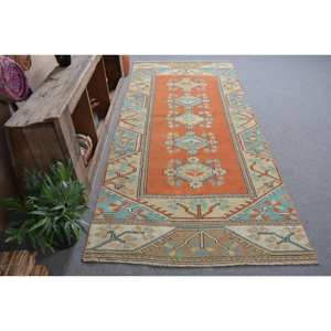 Alfombra turca Vintage tradicional naranja azul diseño de retazos lana látex Rectangular sala de estar alfombra 9x12 alfombra de pasillo - Product Image 3