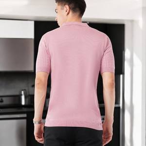 2024 camiseta personalizada con cremallera para hombre, Camiseta de punto de algodón informal a la moda, patrón de rayas bordadas, ajustada, Formal - Product Image 2