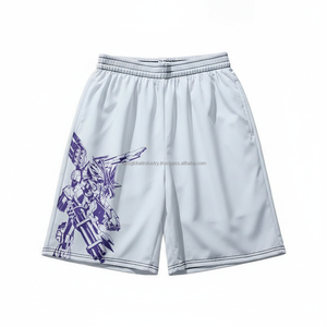 กางเกงขาสั้นตาข่ายผู้ชายขายส่ง น้ำหนักเบา รับผลิตตามแบบ OEM ลายเปลวไฟสีน้ำเงิน รุ่นซัมเมอร์ 2026 กางเกงกีฬาออกกำลังกาย - Product Image 1