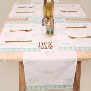 Wholesale Hand Block Print <b>White</b> Color <b>Table</b> Cover for Banquets Hotel Bohemian Style Embroidered Cotton <b>Table</b> <b>Cloth</b> Reusable - Product Image 5