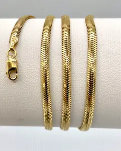 Cadena de serpiente chapada en oro auténtico sólido Collar de espiga de serpiente de oro auténtico de 14 quilates para joyería de moda unisex - Product Image 1