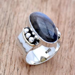 Natural Labradorite Wide Band Hammered <b>Ring</b> 925 Sterling Silver Handmade Bohemian <b>Statement</b> Jewelry Unique Wedding - Product Image 3