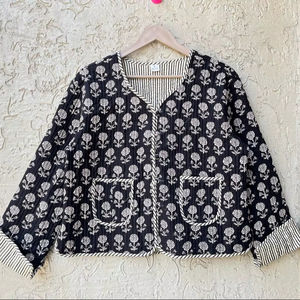 Veste kimono en coton indien matelassé bio, tissu imprimé bloc réversible, veste bleue chaude pour femme - Product Image 1