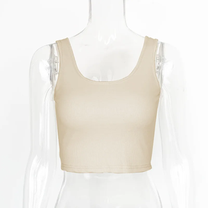 Débardeur à col rond pour femme en tricot côtelé sans manches avec motif solide - Product Image 6