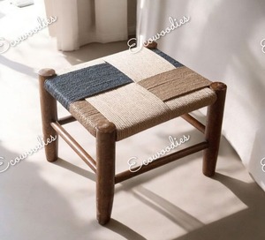 Tabouret ottoman en osier Tabouret ottoman bas Peeda Tabouret en bois de jute Chowki Mudha Peedha pour console d'incrustation d'os de balcon de jardin - Product Image 6
