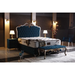 Dark grey velvet fabric Italian design upholstered ottoman <b>bed</b> fabric queen <b>bed</b> frame with tufted headboard and bedfoot for sale - Product Image 4