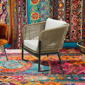 Table basse 'bionix' confortable et élégante en rotin fait main avec structure métallique, design moderne pour le salon - Product Image 1