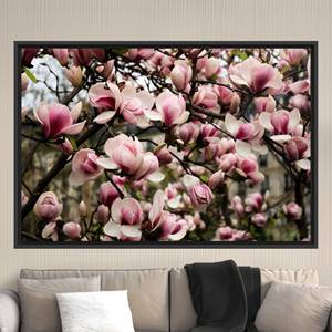 Toile imprimée Magnolia rose : Décoration murale élégante avec fleurs roses, 1P : encadré noir - Product Image 1