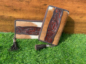 OEM ODM personalizar cuero de vaca embrague occidental tallado a mano cartera tallada cuero genuino tarjetas efectivo cartera para mujer - Product Image 3