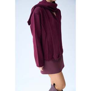 <b>Burgundy</b> Cardigan with Integrated <b>Scarf</b> - Product Image 1