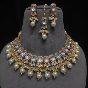 Conjunto de collar Polki de diseñador chapado en oro para novia india con pendientes, joyería nupcial Para Boda y celebración de fiesta - Product Image 1