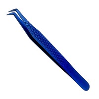 Pinzas de pestañas azules de plasma de primera calidad, logotipo personalizado, acero inoxidable, punta recta para extensiones de pestañas perfectas