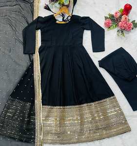 Unity Luxure Womens <b>Black</b> Embroidered Anarkali Suit <b>One</b> Set with Dupatta Long Ankle Length Luxury Festive & Wedding Wear - Product Image 2