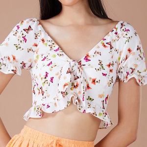 Tops courts imprimés élégants en polyester pour femmes, nouvelle mode, crop top streetwear, haut à manches courtes pour femmes, provenance BD. - Product Image 5