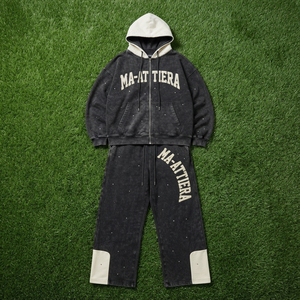 Ensemble de survêtement streetwear pour homme, deux pièces, comprenant un sweat à capuche zippé noir délavé surdimensionné et un pantalon de survêtement ample - Product Image 5