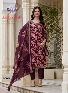 Estilo tradicional Fancy Kurti Top Bottom Set Algodón puro Mul Cotton Dupatta con bordado Work Foil Impreso Calidad de exportación - Product Image 3