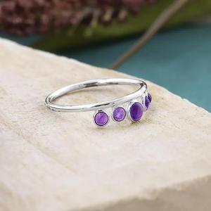 แหวนอเมทิสต์ธรรมชาติ925แหวนหินเรียบง่ายสีเงินสเตอร์ลิงเป็นของขวัญเครื่องประดับสไตล์โบฮีเมียนสำหรับผู้หญิง - Product Image 3