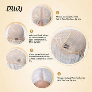 DWY Transparent Lace Front Glueless Synthetic <b>Long</b>-Length Straight <b>Wig</b> White Color Middle Part - Product Image 6