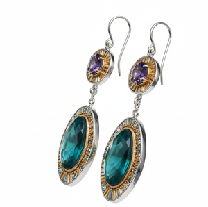 Elegant 4.5 Inch Green CZ Multi-Stone Earrings | 925 Sterling Silver 18K Gold Platet 15g Dangle Earring for <b>Wedding</b> Party Wear - Product Image 3