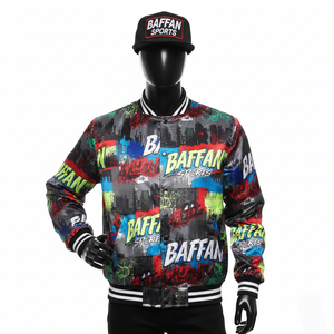 Chaqueta de Satén de Lujo, Tela Suave y Ligera con Colores Vibrantes de Grafiti y Logotipo Personalizado en Toda la Superficie, Chaqueta Sublimada para Hombre - Product Image 6