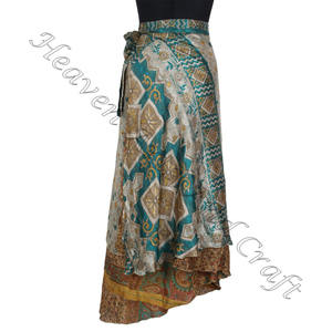 Indian Summer Stylish Silk Sari <b>Wrap</b> <b>Skirt</b> Women Wear Vintage Silk Sari <b>Long</b> Length <b>Wrap</b> Around <b>Skirt</b> 2 Layer Reversible Saree - Product Image 6