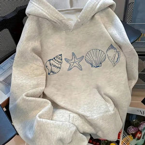 Hiver 2025 Sweat à capuche pour femmes et adolescentes, gris, à carreaux nautiques, écologique, coupe-vent, doublé polaire, avec logo, doux, décontracté, 360g - Product Image 1