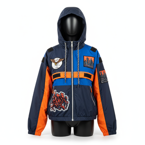 <b>Women</b> <b>Windbreaker</b> <b>Jacket</b> Nylon Polyester Fabric Blue Orange Panel Custom Logo Patch Embroidery <b>Windbreaker</b> <b>Jacket</b> For <b>Women</b> - Product Image 1