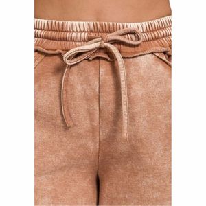 Mens High Street Style 100% Cotton Acid Wash Distressed Breathable Fleece Embroidered Shorts <b>Elastic</b> Waist Casual Jogging Shorts - Product Image 5