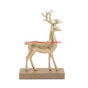 Sculpture en métal aluminium de renne de conception moderne faite à la main Base en bois Accents de maison décoratifs de table élégants processus sculpté - Product Image 2