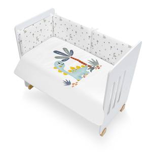 Cuna Nature Star con Funda de Edredón, Modelo Dinosaurios Blancos, Juego Coordinado para Bebés y Niños, Funda de Madera Blanca Extraíble - Product Image 1