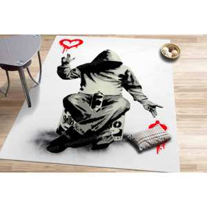 Tapis Graffiti, Tapis Imprimé avec Motif Banksy Love or Money, Tapis en Velours de Luxe - Product Image 1