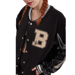 Veste d'hiver décontractée à blocs de couleurs pour hommes avec broderie de lettres vintage Patch de baseball enduit de grande taille pour le style hip-hop - Product Image 3