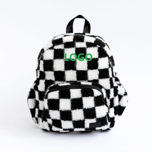 Black <strong>White</strong> Check Sherpa Fleece <strong>Backpack</strong> for Children Plush <strong>Mini</strong> <strong>Backpack</strong> Kids Satchel for Toddlers Plush Toddler <strong>Backpack</strong> - Product Image 1