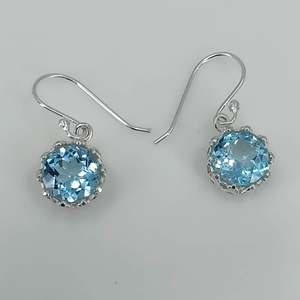 Handmade 925 Sterling <b>Silver</b> <b>Dangle</b> <b>Earrings</b> with Blue Topaz Natural Gemstone Emerald As Main Stone December Birthstone Jewelry - Product Image 3