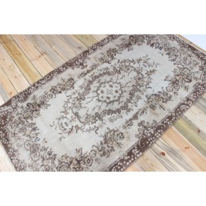 Tapis turc 3,8x6,7 pieds, tapis en laine vintage à motifs floraux marron - Product Image 2