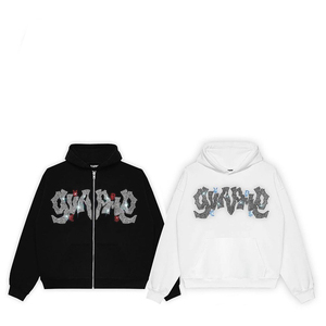 Sweat à capuche d'hiver en molleton de coton 100% sur mesure avec motif solide et impression de logo de broderie 3D personnalisée - Product Image 3