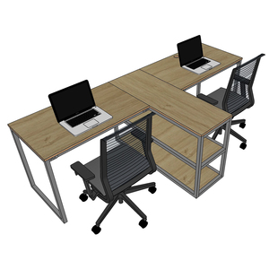 HBMN021 Minimalist Melamine Cluster <b>Desk</b> for 2 People L-Shaped Office Furniture with Shelving for Side-By-Side <b>Work</b> - Product Image 6