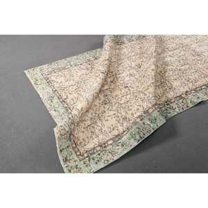 พรมตุรกี ขนาด 4.5x8.7 ฟุต พรมวินเทจ สีเขียว-น้ำตาล พรมขนสัตว์ลายอิคัต - Product Image 4