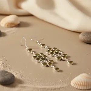 "925 <b>Silver</b> Green Gemstone <b>Dangle</b> <b>Earrings</b> for Women's Party Gifts" - Product Image 3