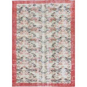 Tapis en laine vintage 9x12 rouge et orange noué à la main avec motifs floraux et abstraits pour l'entrée de la maison ou la chambre d'un adolescent - Pae-3306 - Product Image 1