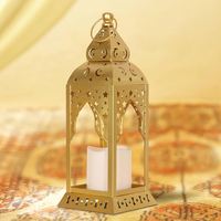 Décoration d'intérieur artisanale en bois et métal, motif croissant de lune et étoile islamiques, design sans flamme, silhouette moderne, dômes de mosquée, minarets