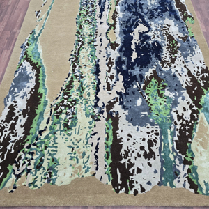 Alfombra de lana fina de lujo 100% de alta calidad, diseño moderno con mechones a mano, patrón abstracto, alfombra de algodón para sala de estar, juego de 1 pieza - Product Image 1